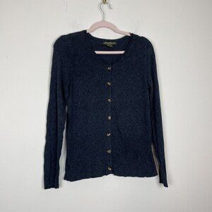 Eddie Bauer Blue Button Front Cardigan Round neck Woman’s Size Medium